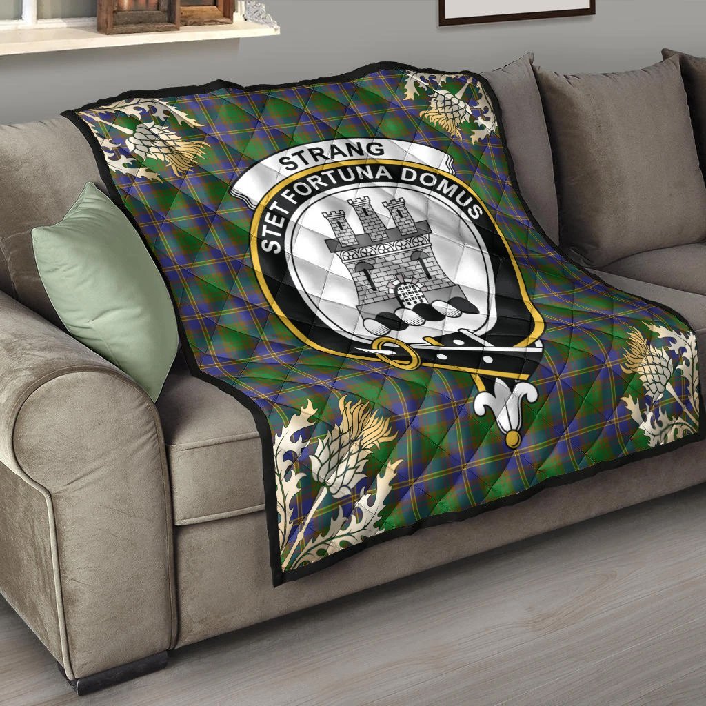 Strange of Balkaskie Tartan Crest Premium Quilt - Gold Thistle Style