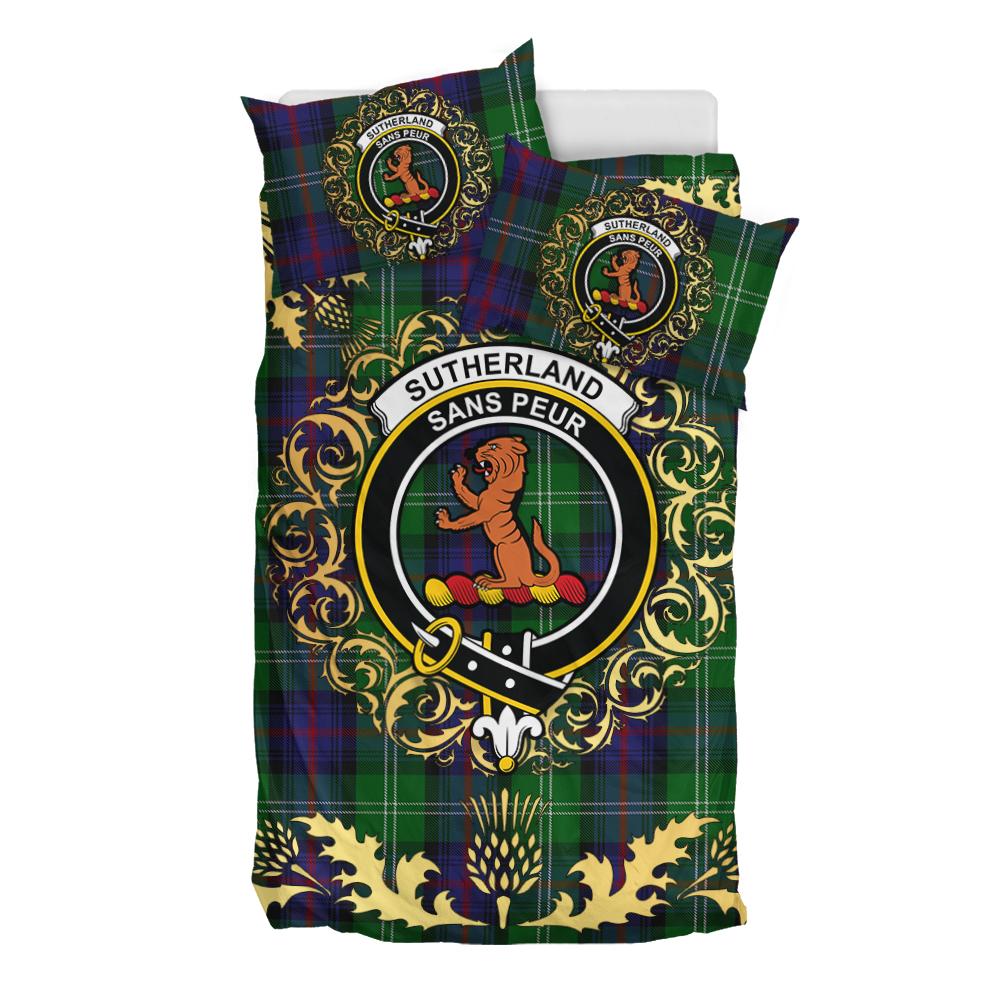 Sutherland 01 Tartan Crest Bedding Set - Golden Thistle Style
