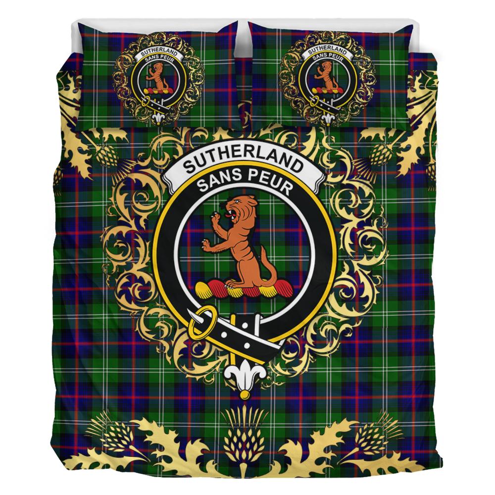 Sutherland Modern Tartan Crest Bedding Set - Golden Thistle Style