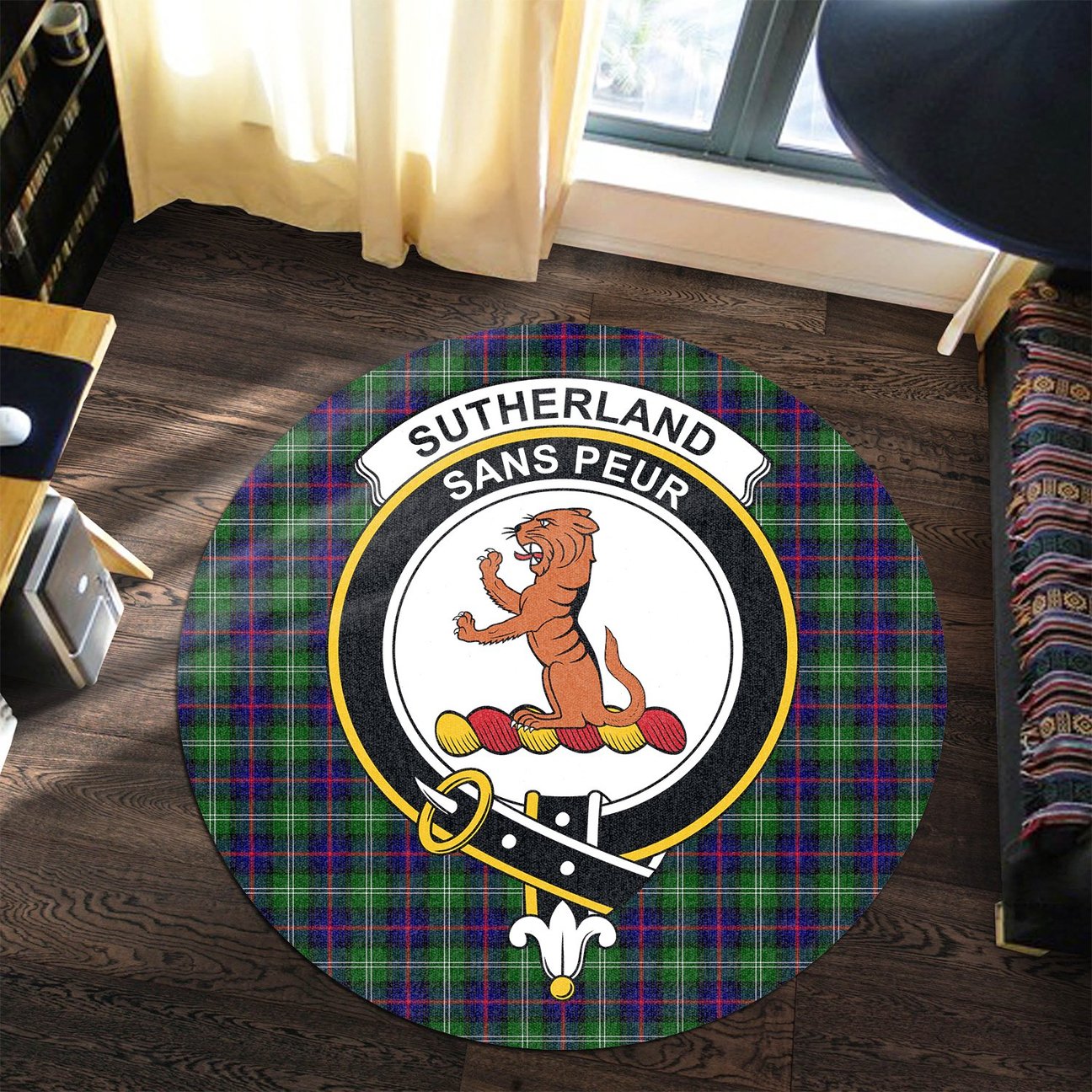 Sutherland Modern Tartan Crest Round Rug