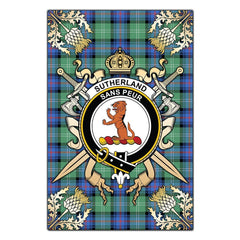 Sutherland Old Ancient Tartan Crest Black Garden Flag - Gold Thistle Style