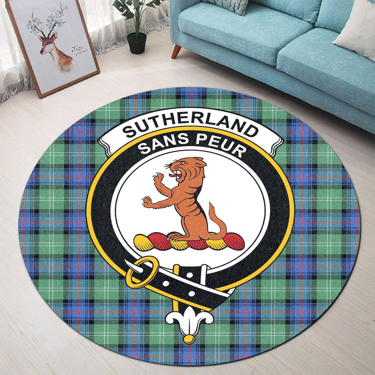 Sutherland Old Ancient Tartan Crest Round Rug