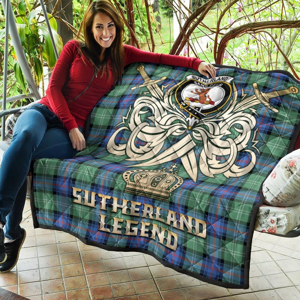 Sutherland Old Ancient Tartan Crest Legend Gold Royal Premium Quilt