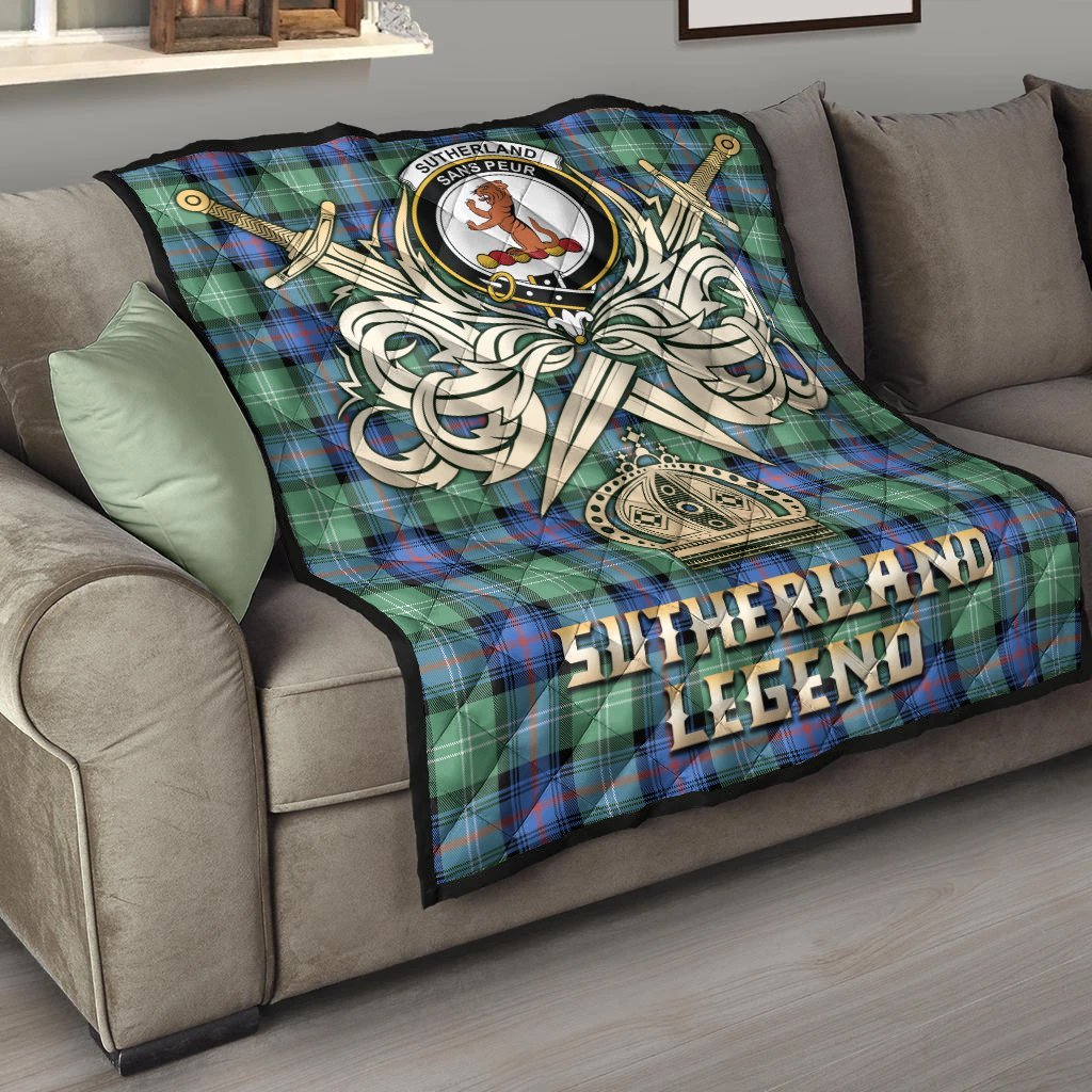 Sutherland Old Ancient Tartan Crest Legend Gold Royal Premium Quilt