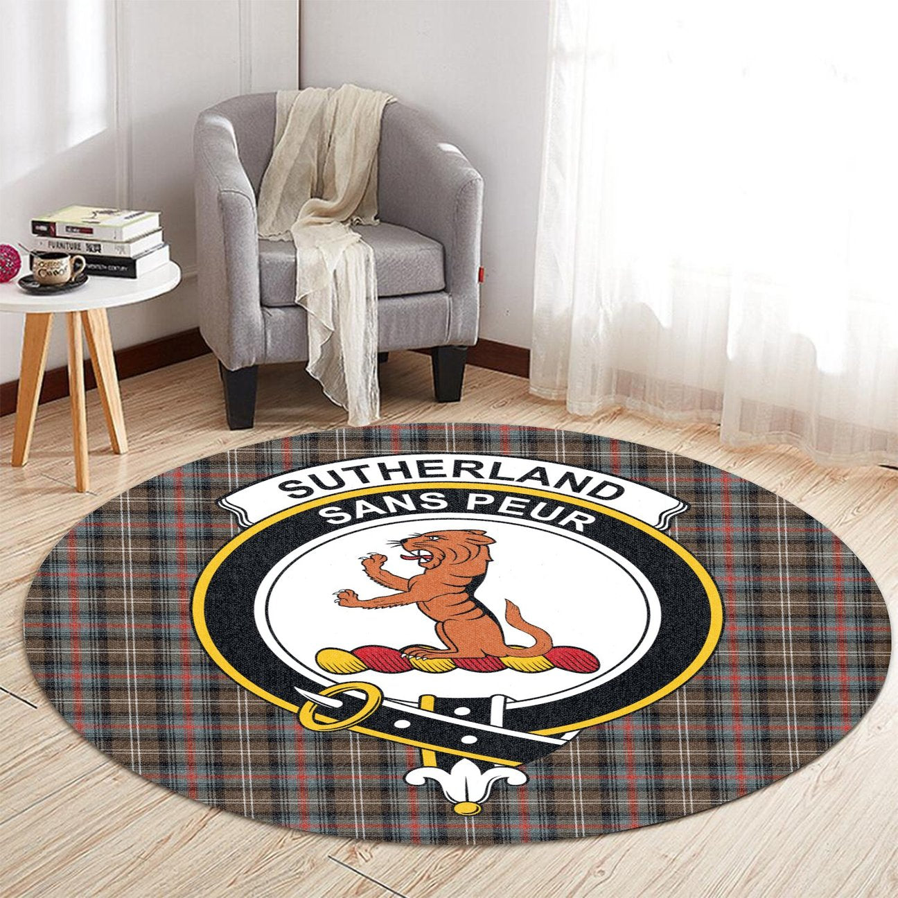 Sutherland Weathered Tartan Crest Round Rug