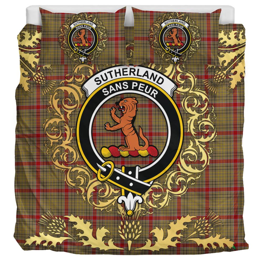 Sutherland of Duffus Tartan Crest Bedding Set - Golden Thistle Style