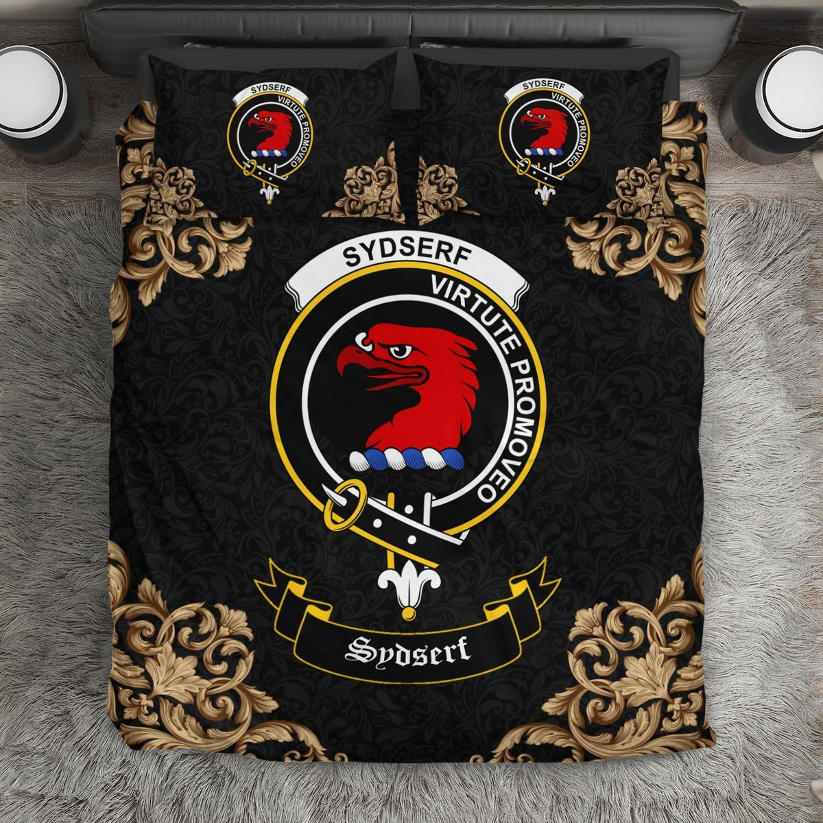 Sydserf (or Sideserf) Crest Black Bedding Set