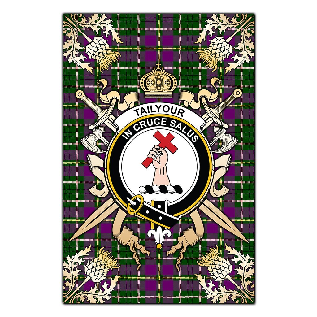 Taylor Tartan Crest Black Garden Flag - Gold Thistle Style