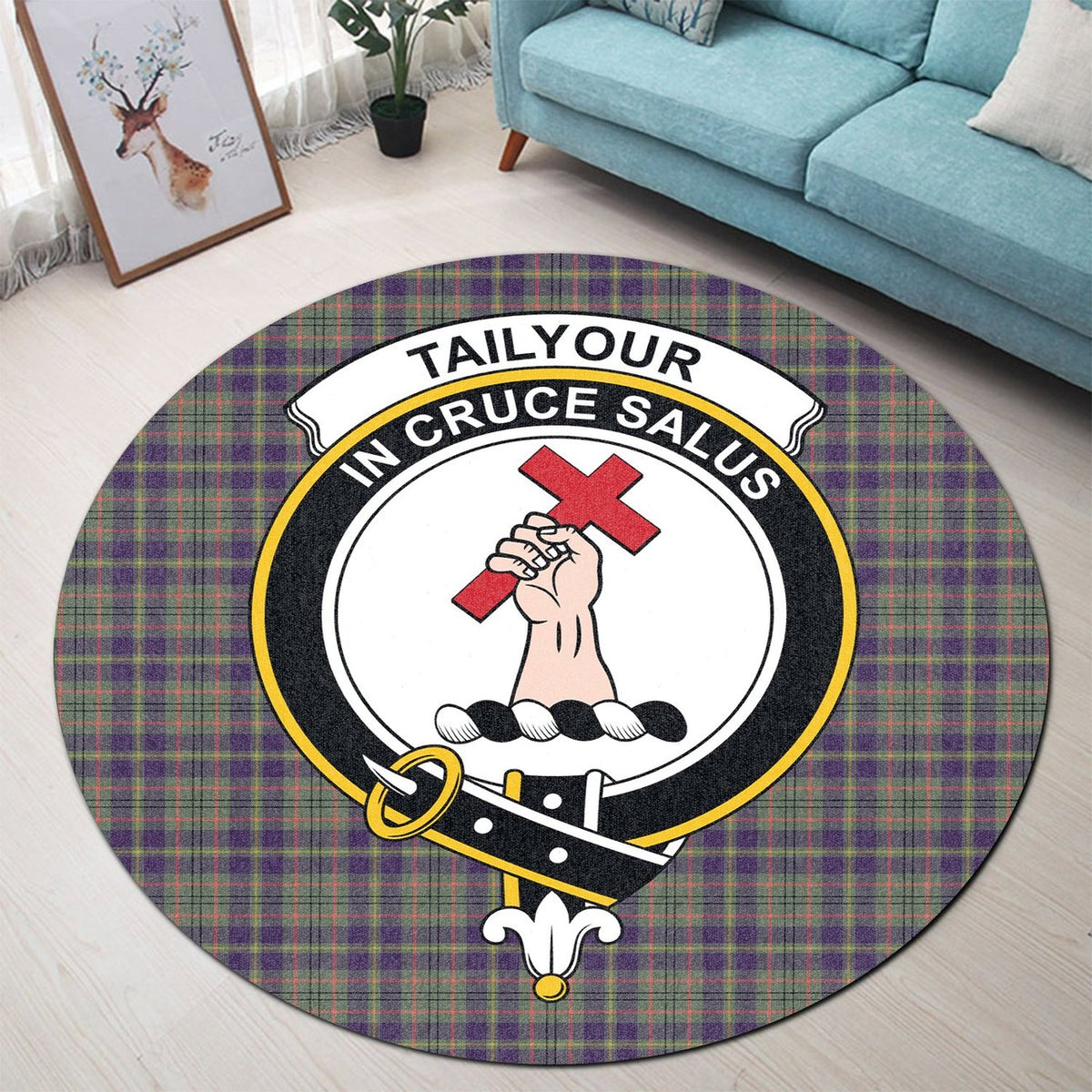 Taylor Weathered Tartan Crest Round Rug