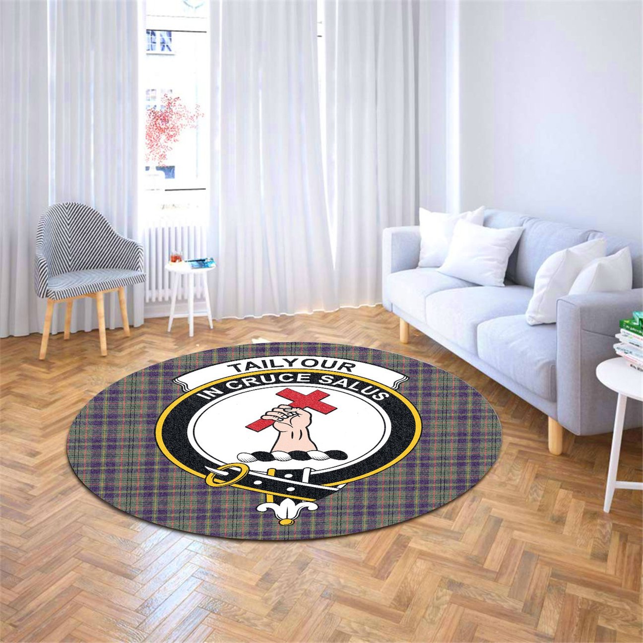 Taylor Weathered Tartan Crest Round Rug