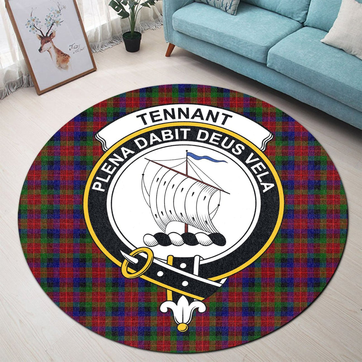 Tennant Tartan Crest Round Rug