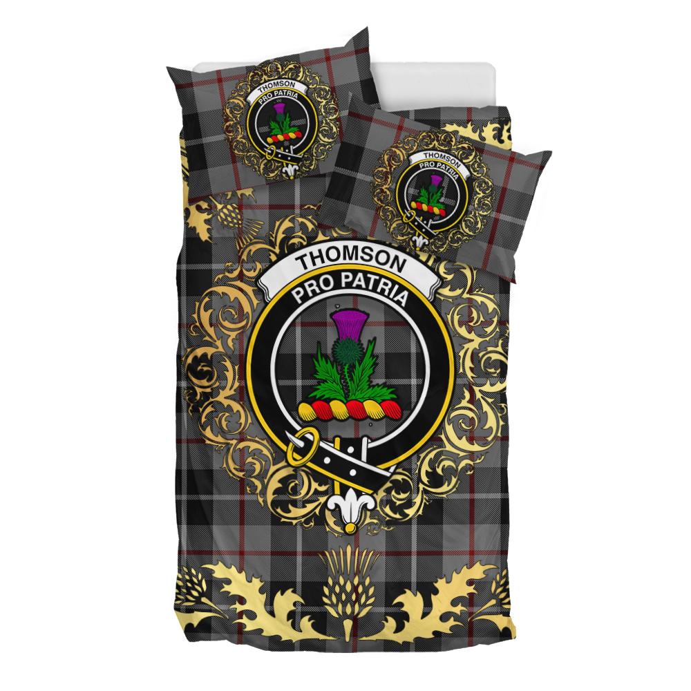 Thompson Grey Tartan Crest Bedding Set - Golden Thistle Style