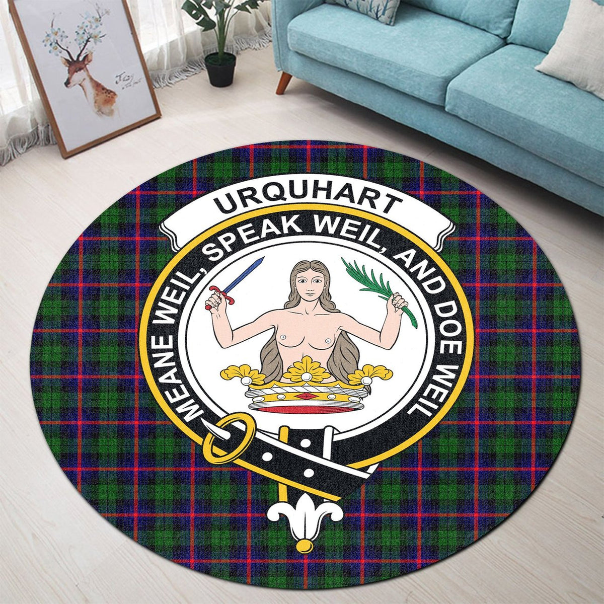 Urquhart Modern Tartan Crest Round Rug