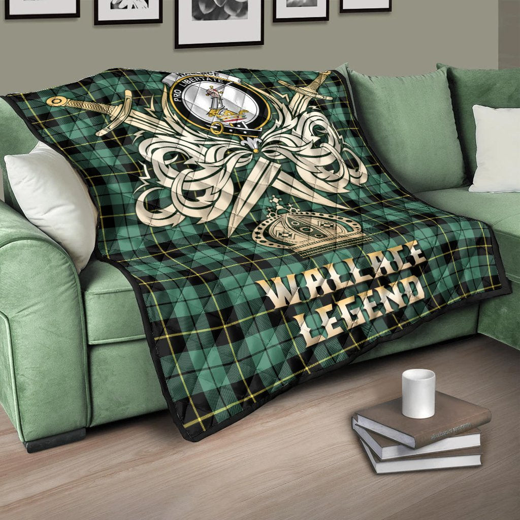 Wallace Hunting Ancient Tartan Crest Legend Gold Royal Premium Quilt