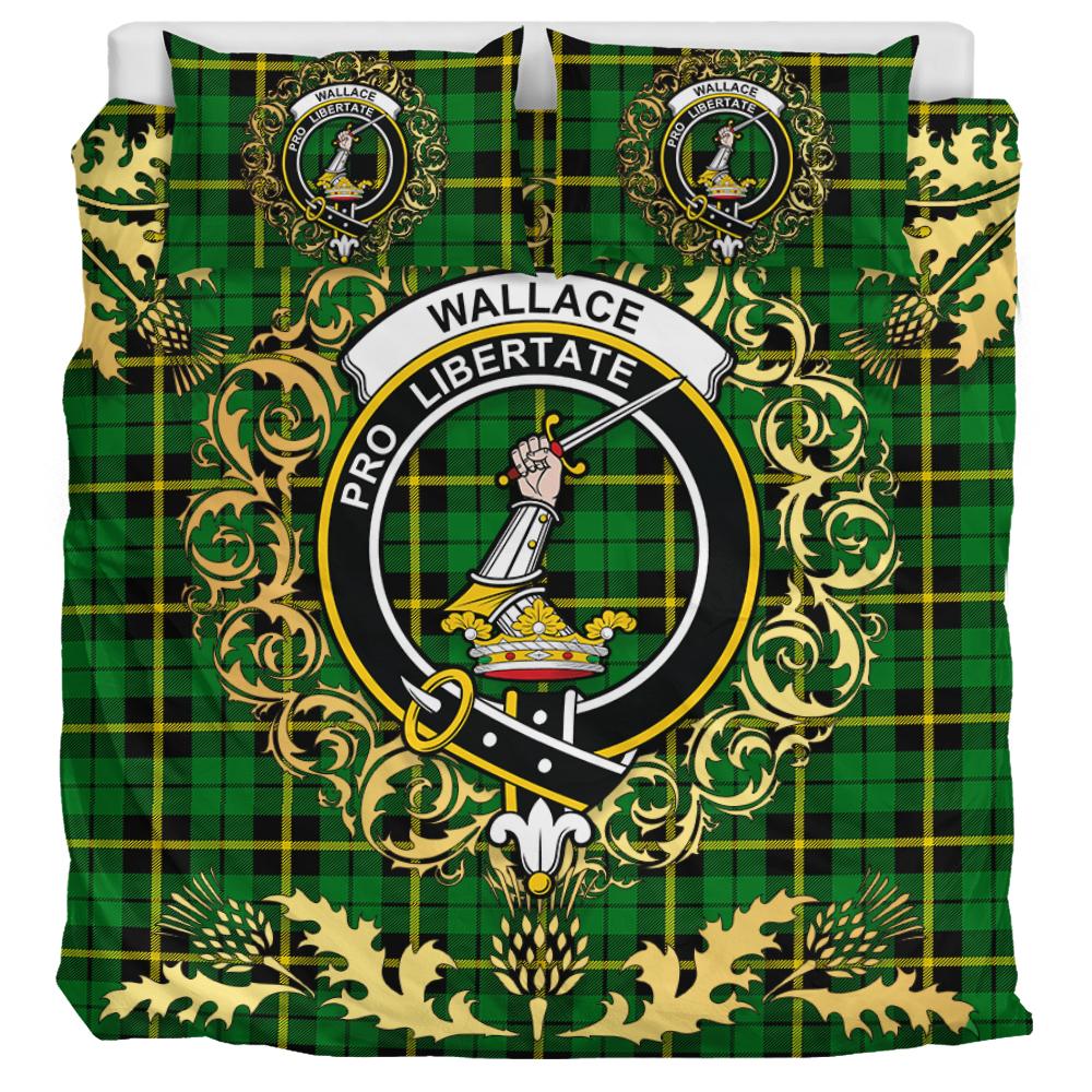 Wallace Hunting Green Tartan Crest Bedding Set - Golden Thistle Style