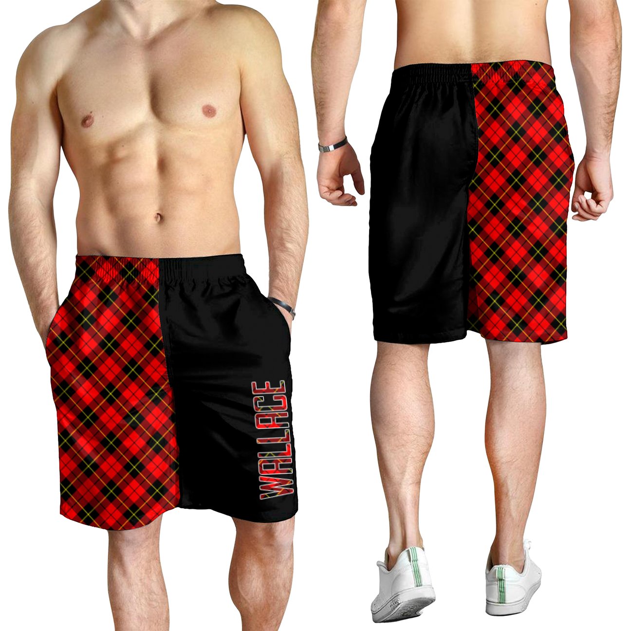 Wallace Hunting Red Tartan Crest Men's Short - Cross Style