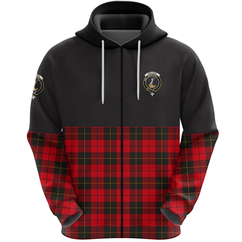 Wallace Weathered Clan Half Of Tartan Zipper Hoodie