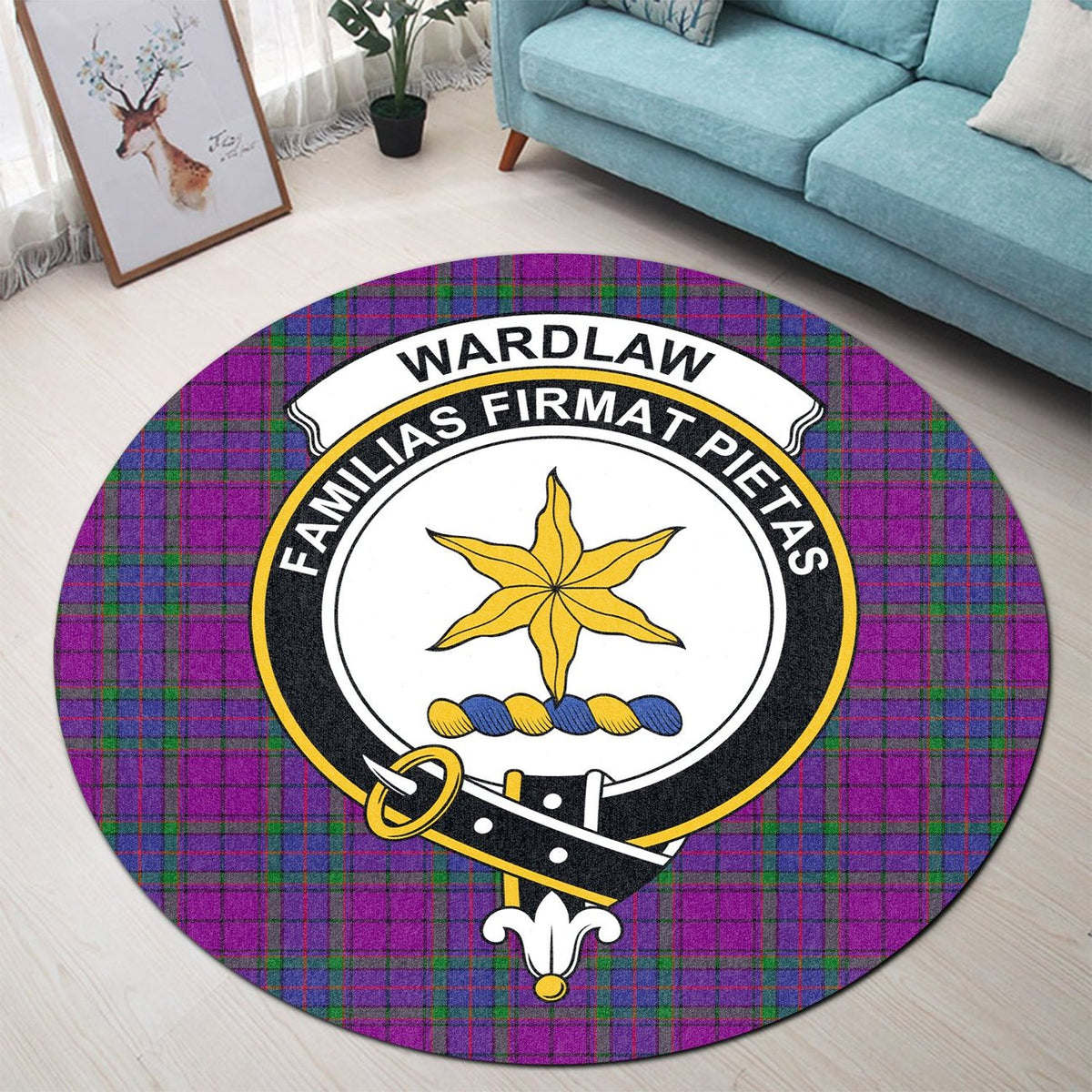 Wardlaw Modern Tartan Crest Round Rug