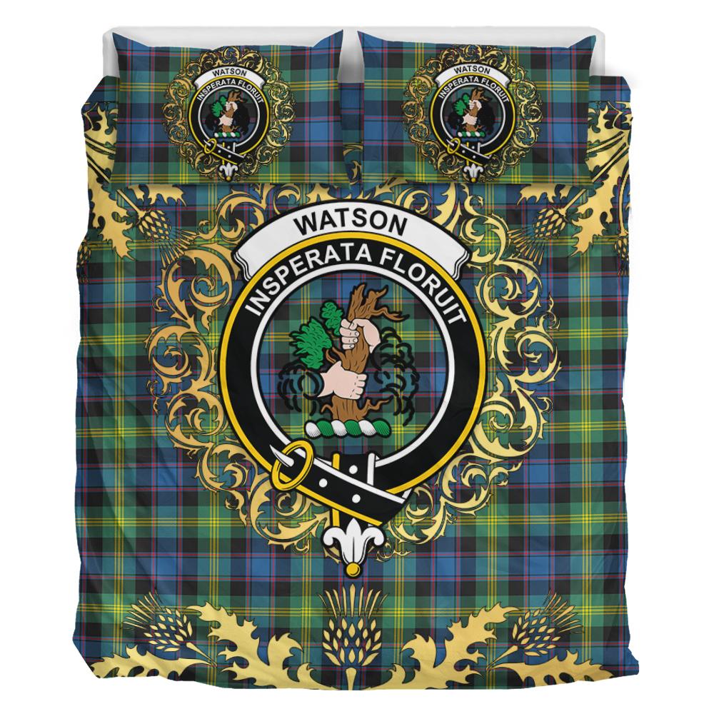 Watson Ancient Tartan Crest Bedding Set - Golden Thistle Style