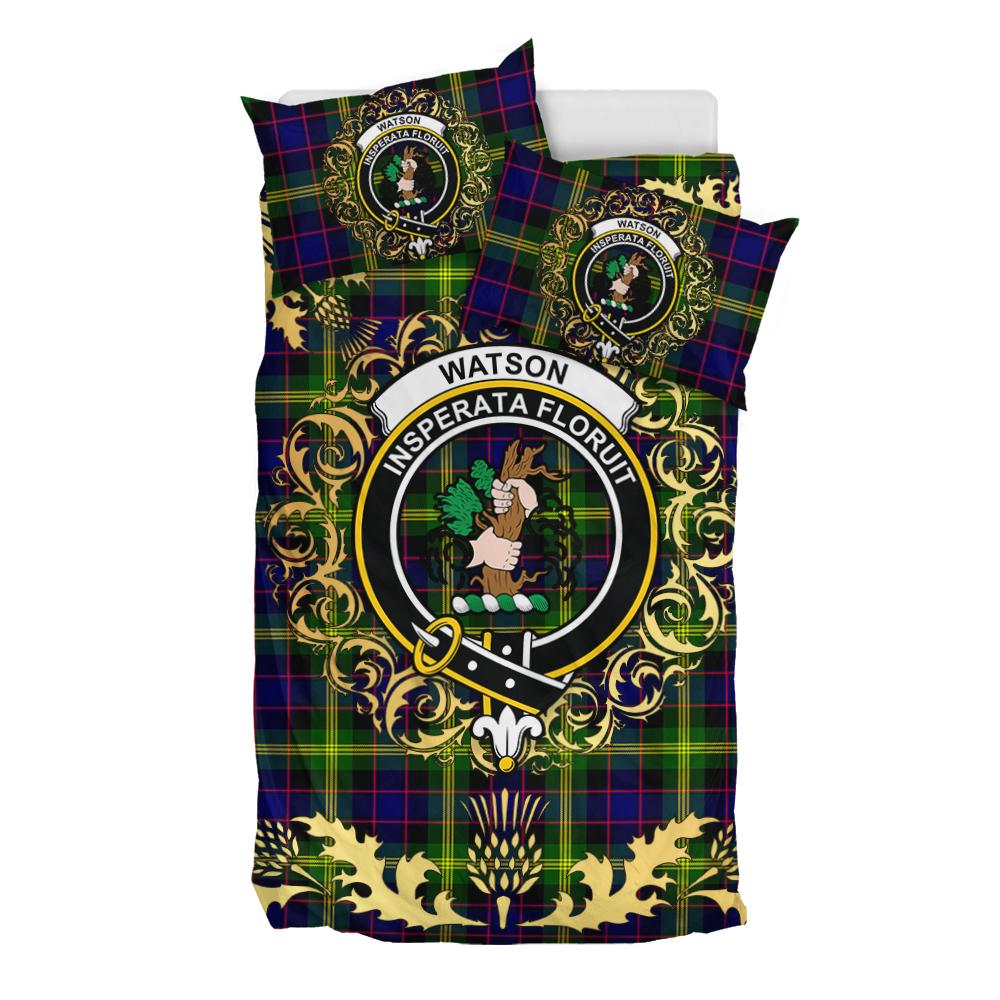 Watson Modern Tartan Crest Bedding Set - Golden Thistle Style