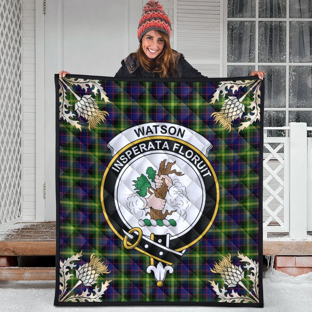 Watson Modern Tartan Crest Premium Quilt - Gold Thistle Style