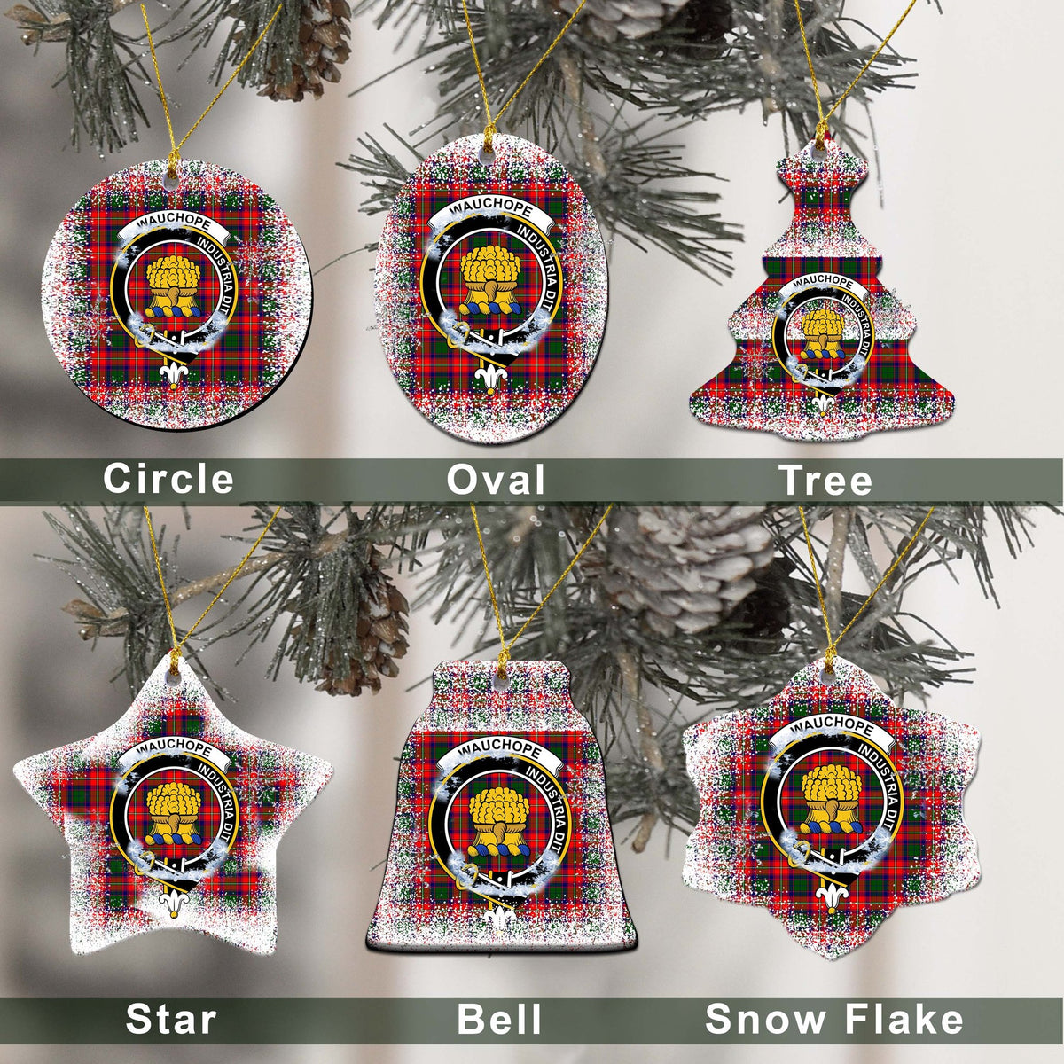 Wauchope (or Waugh) Tartan Christmas Ceramic Ornament - Snow Style
