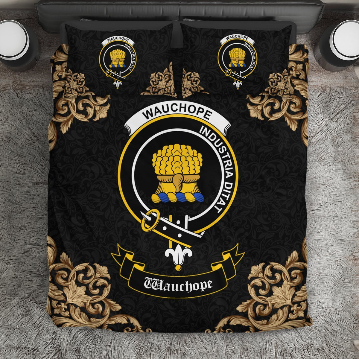 Wauchope (or Waugh) Crest Black Bedding Set