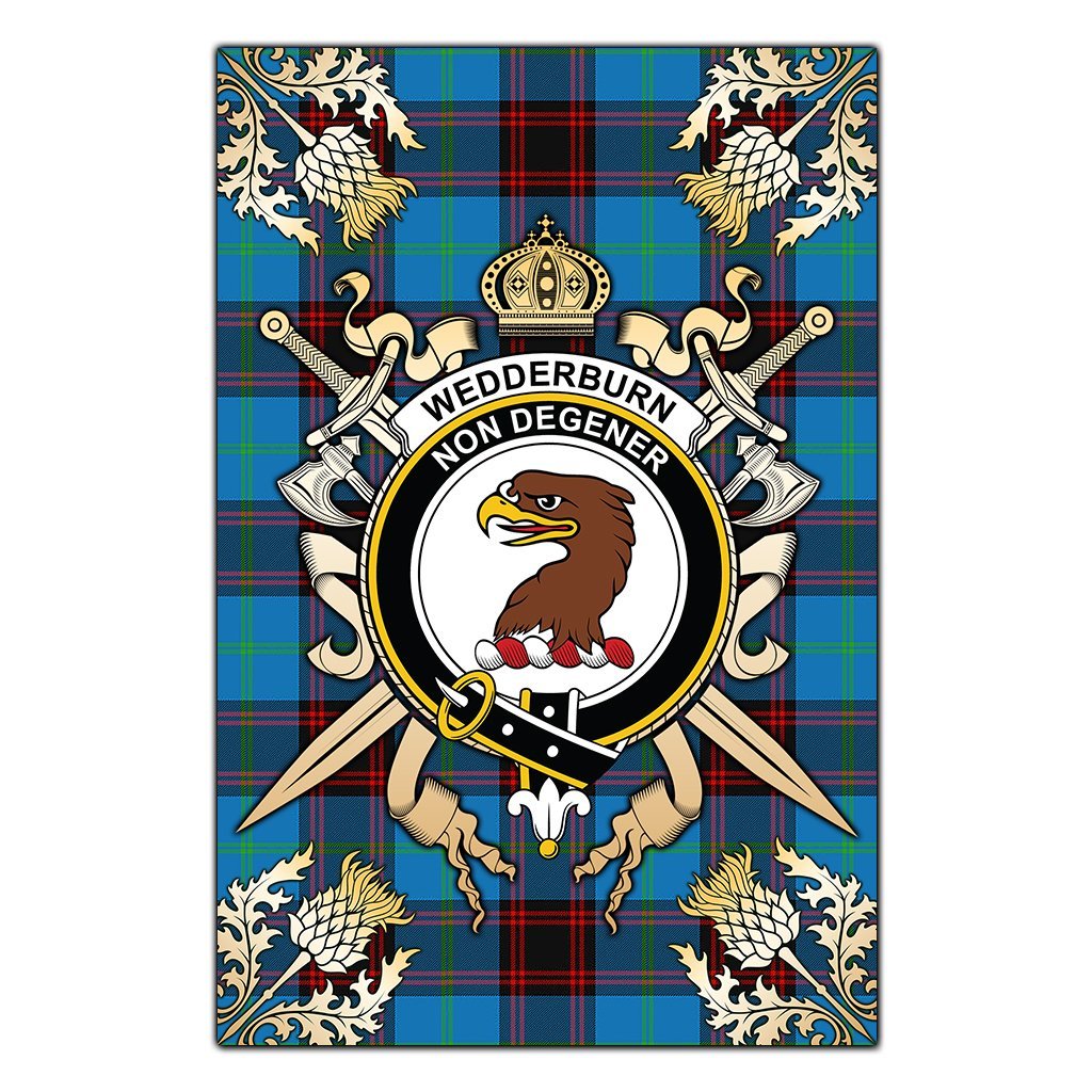 Wedderburn Tartan Crest Black Garden Flag - Gold Thistle Style