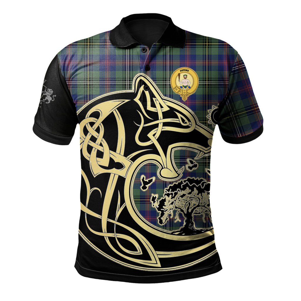 Wood Modern Tartan Polo Shirt Viking Wolf