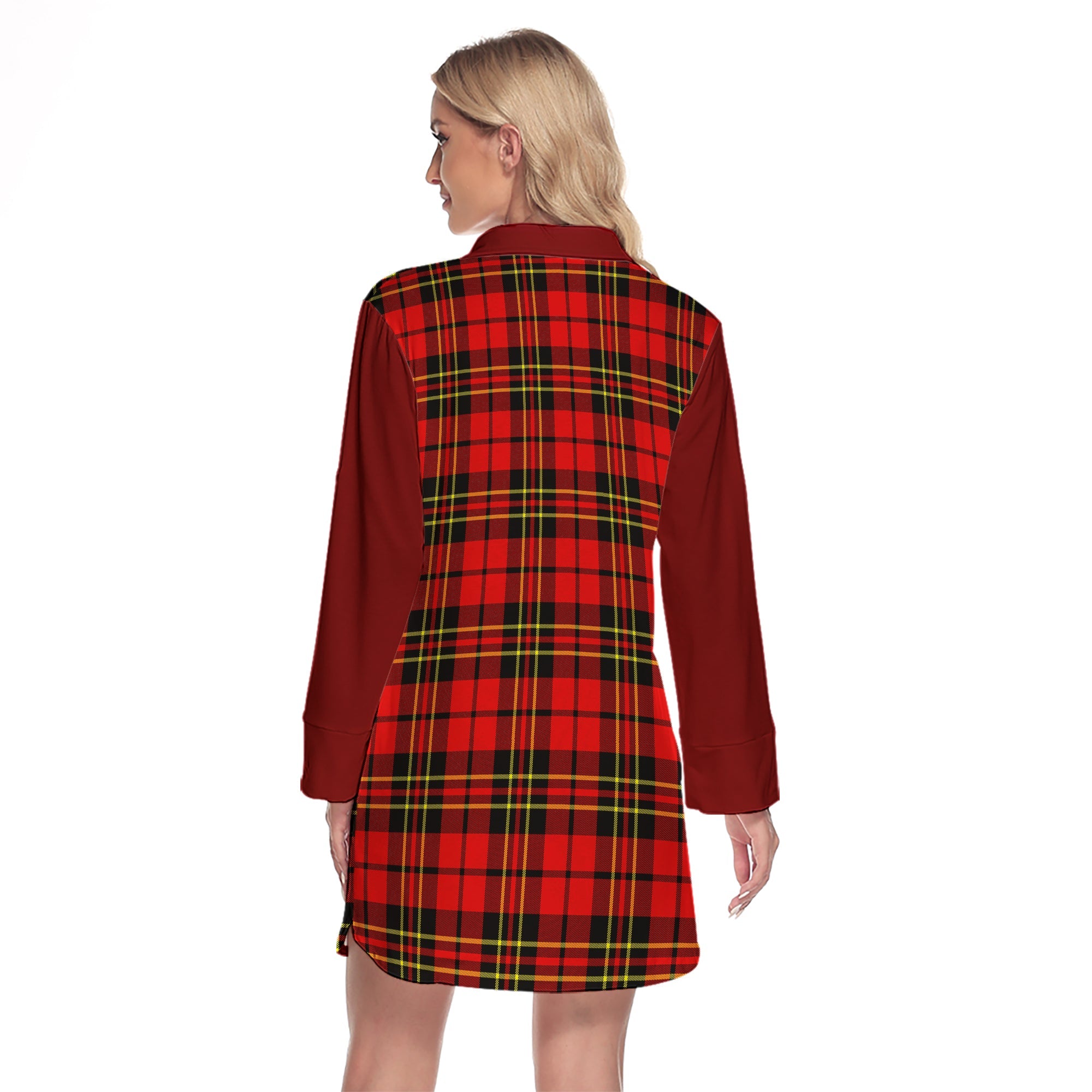 Brodie Modern Tartan Women's Lapel Shirt Dress With Long Sleeve