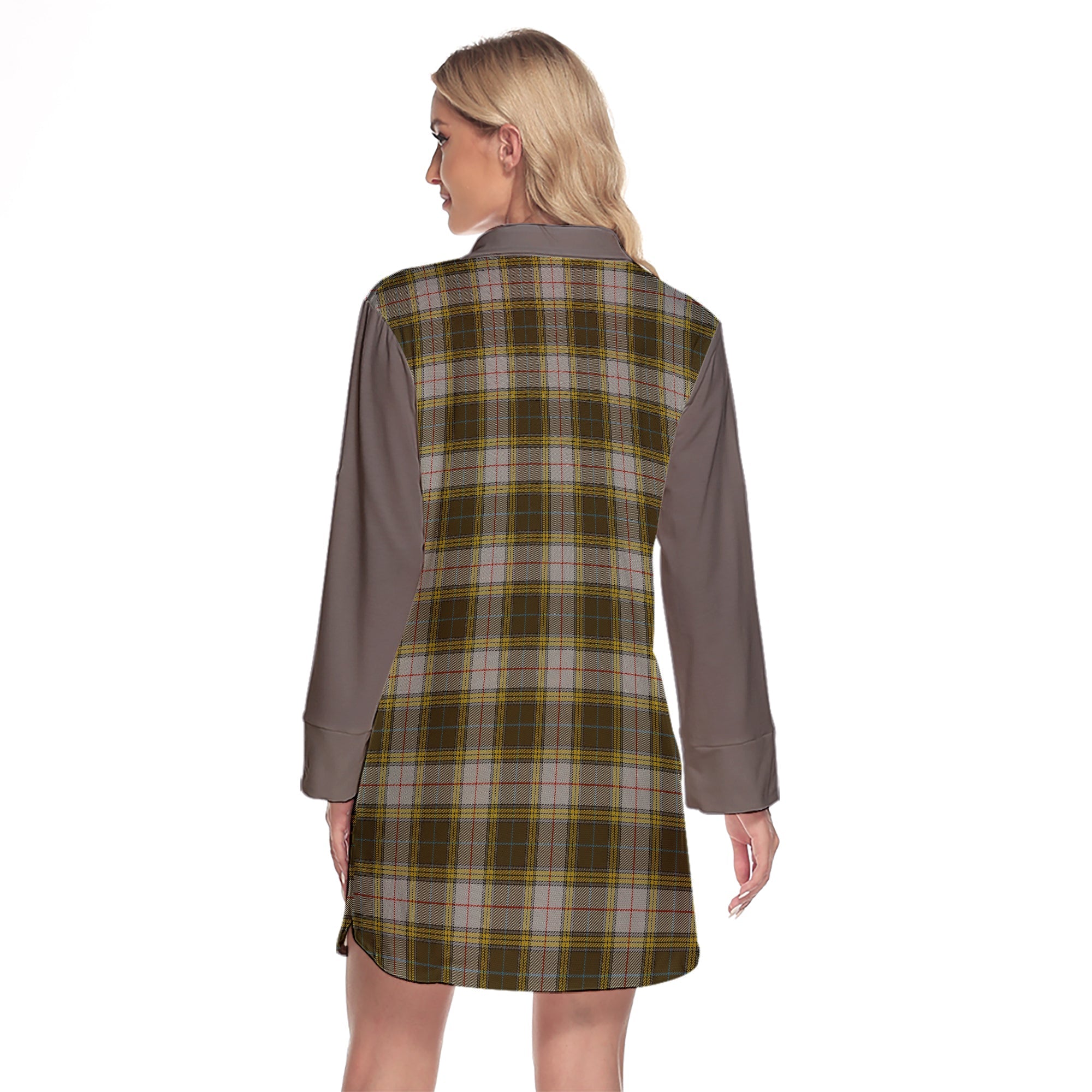 Buchanan Dress Tartan Women's Lapel Shirt Dress With Long Sleeve