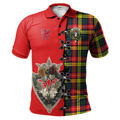 Buchanan Modern Tartan Polo Shirt - Lion Rampant And Celtic Thistle Style