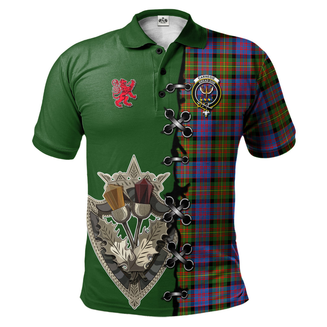 Carnegie Ancient Tartan Polo Shirt - Lion Rampant And Celtic Thistle Style