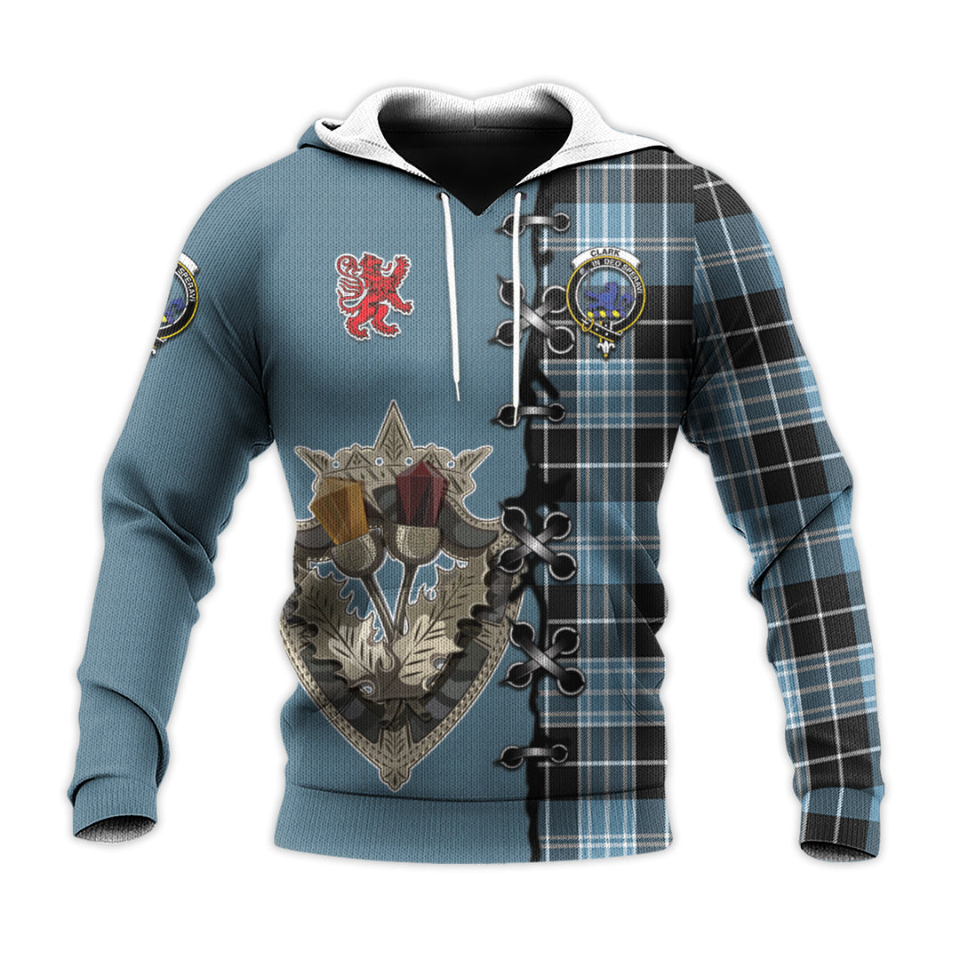 Clark (Lion) Ancient Tartan Hoodie - Lion Rampant And Celtic Thistle Style