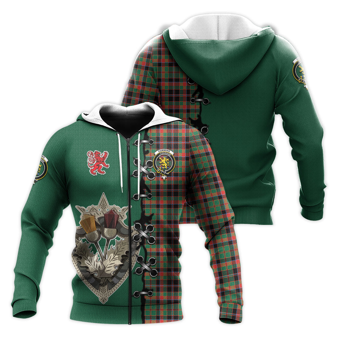 Cumming Hunting Ancient Tartan Hoodie - Lion Rampant And Celtic Thistle Style
