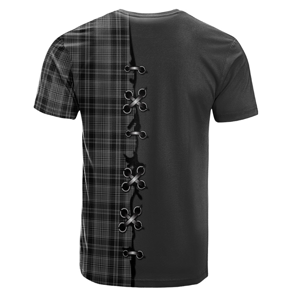 Drummond Grey Tartan T-shirt - Lion Rampant And Celtic Thistle Style