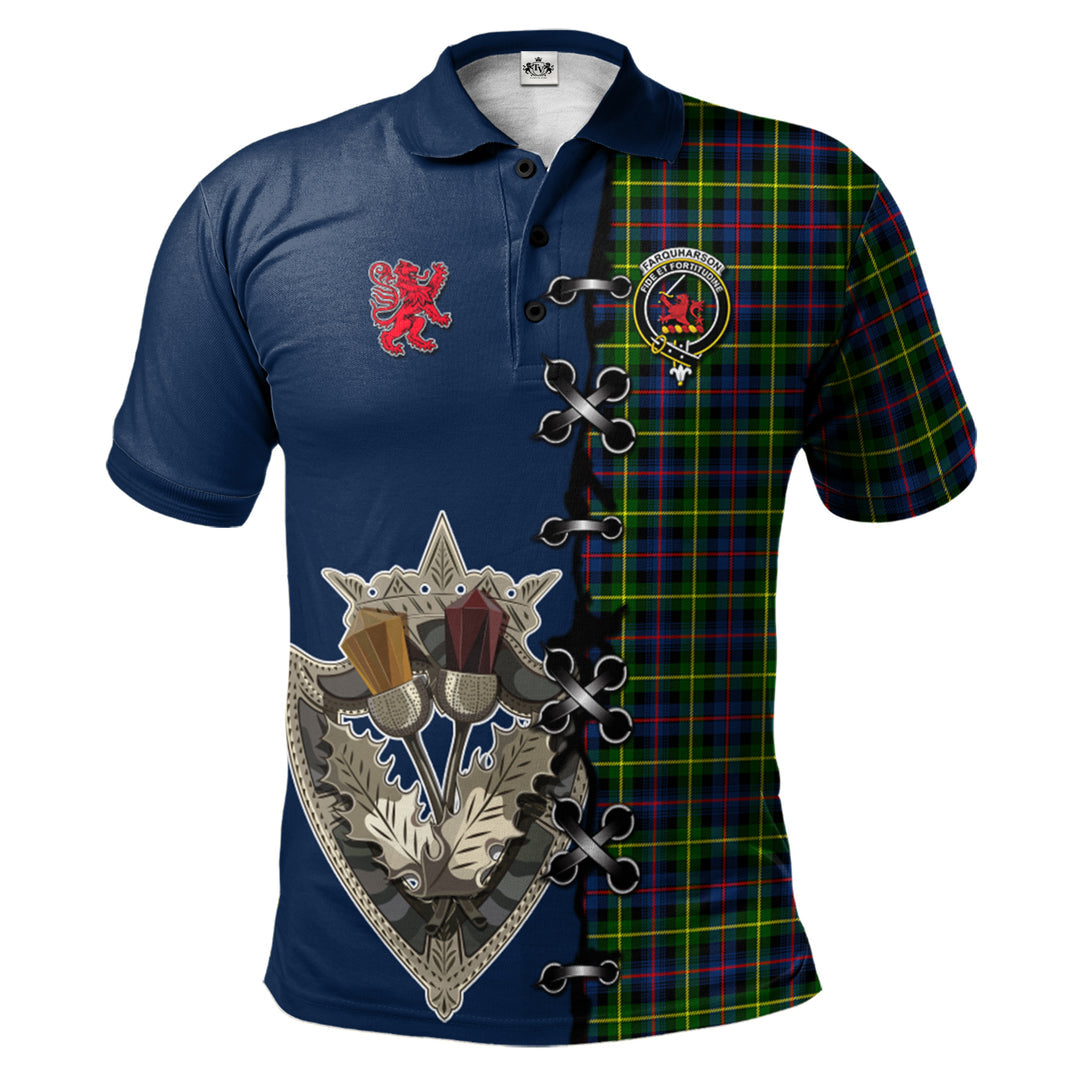 Farquharson Modern Tartan Polo Shirt - Lion Rampant And Celtic Thistle Style