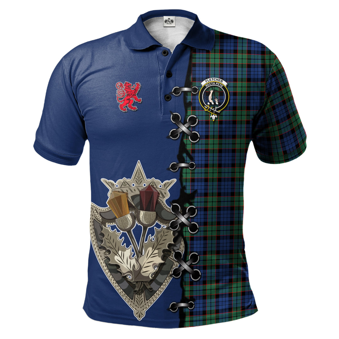 Fletcher Ancient Tartan Polo Shirt - Lion Rampant And Celtic Thistle Style