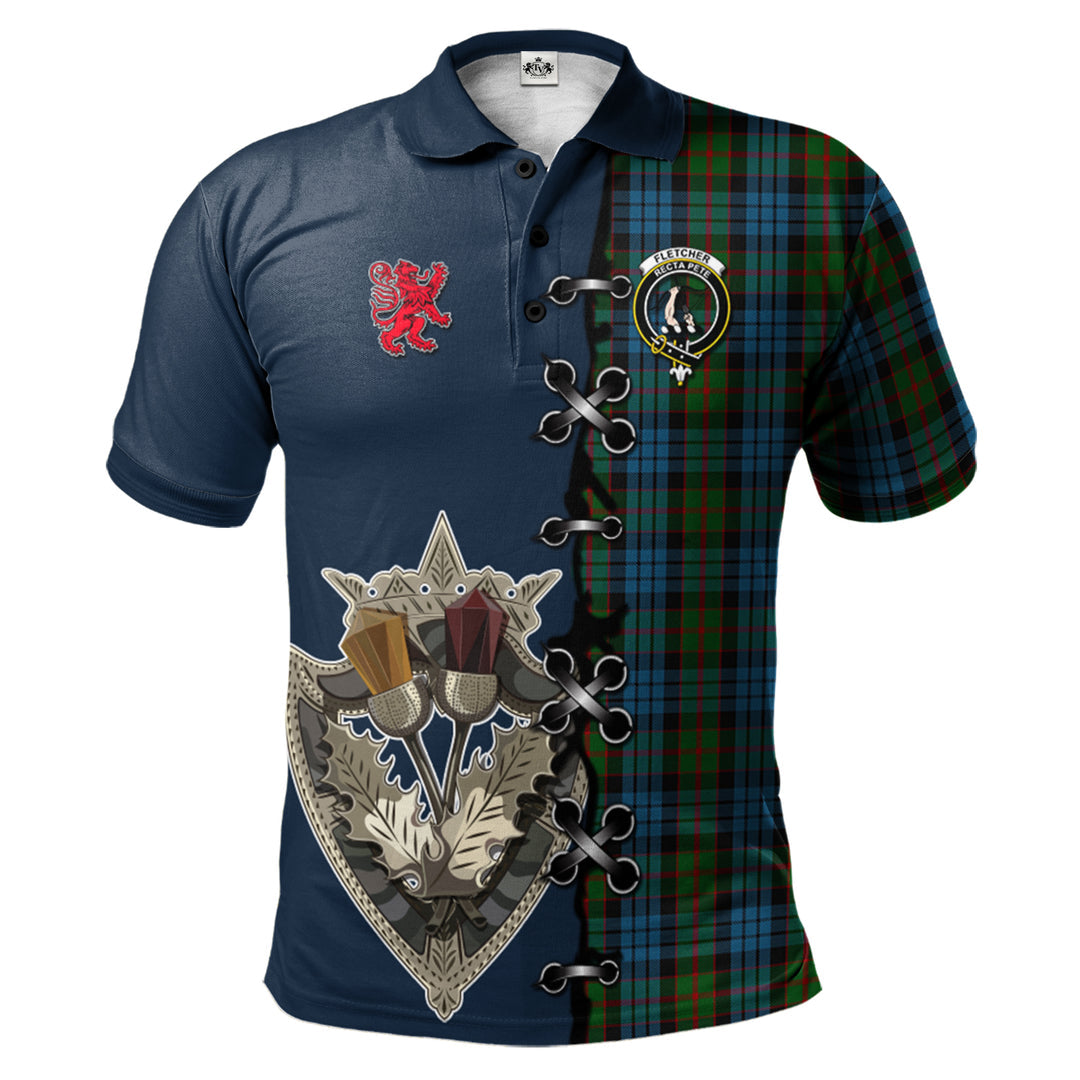 Fletcher of Dunans Tartan Polo Shirt - Lion Rampant And Celtic Thistle Style