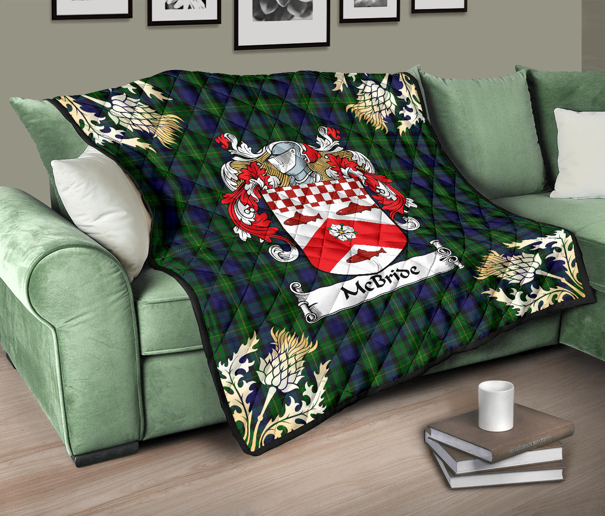 McBride Tartan Crest Premium Quilt - Gold Thistle Style SP
