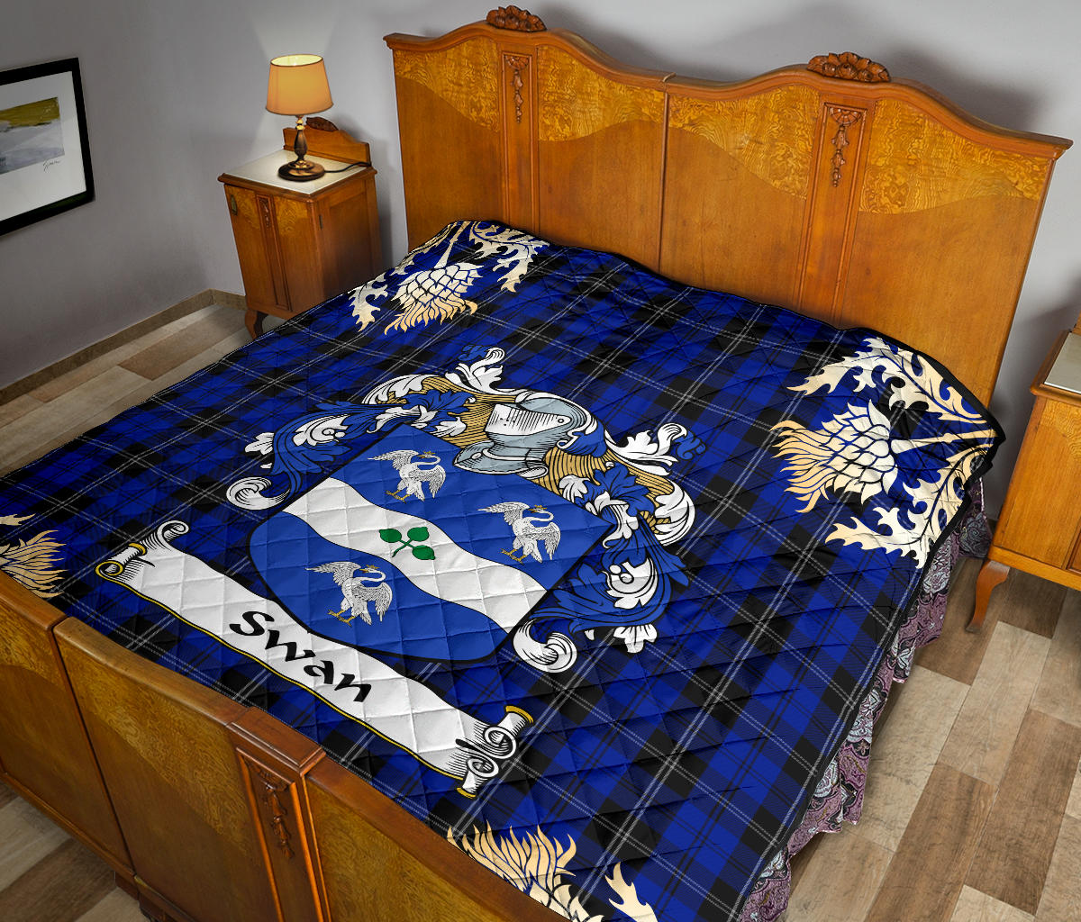 Swan Tartan Crest Premium Quilt - Gold Thistle Style SP