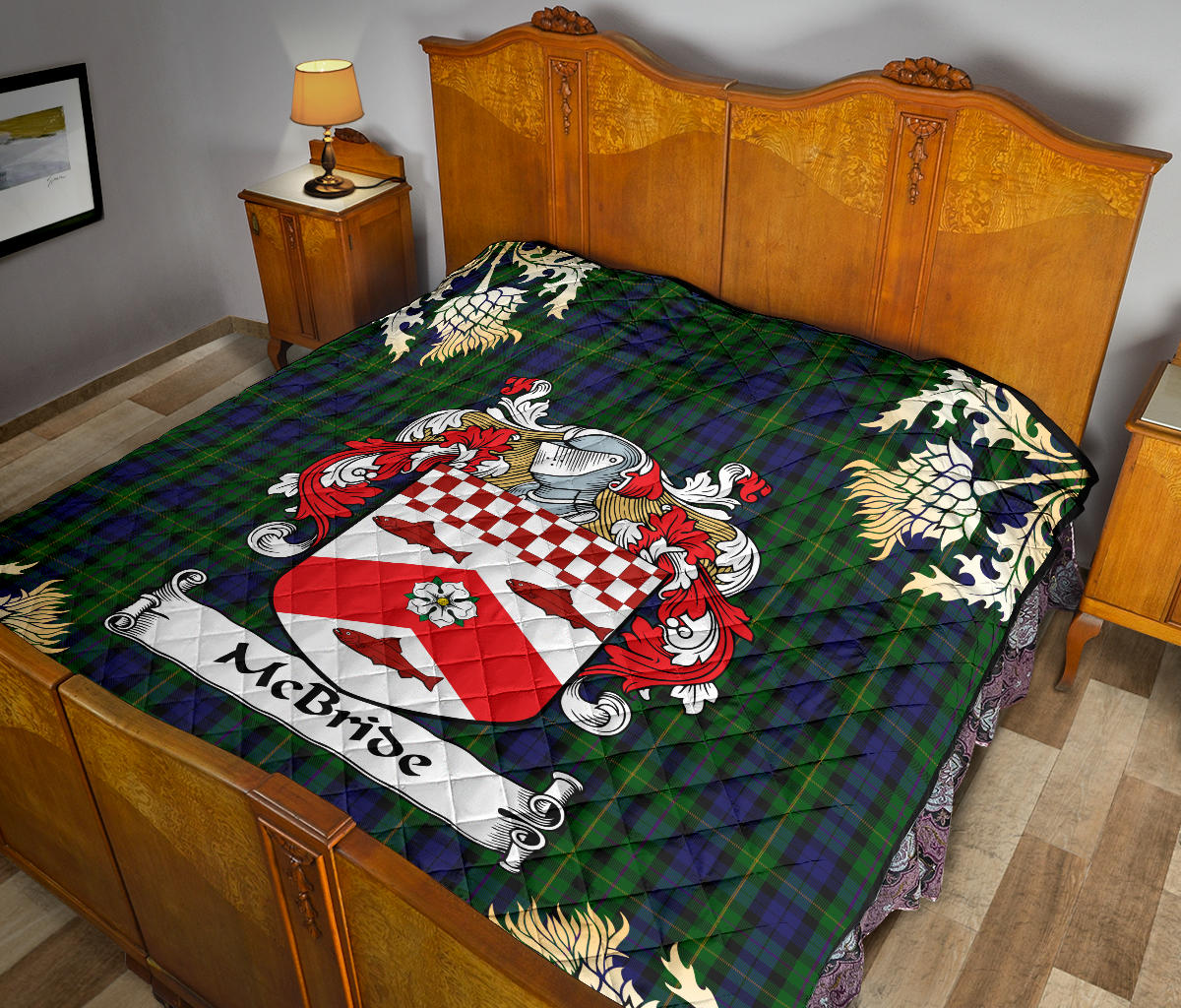 McBride Tartan Crest Premium Quilt - Gold Thistle Style SP
