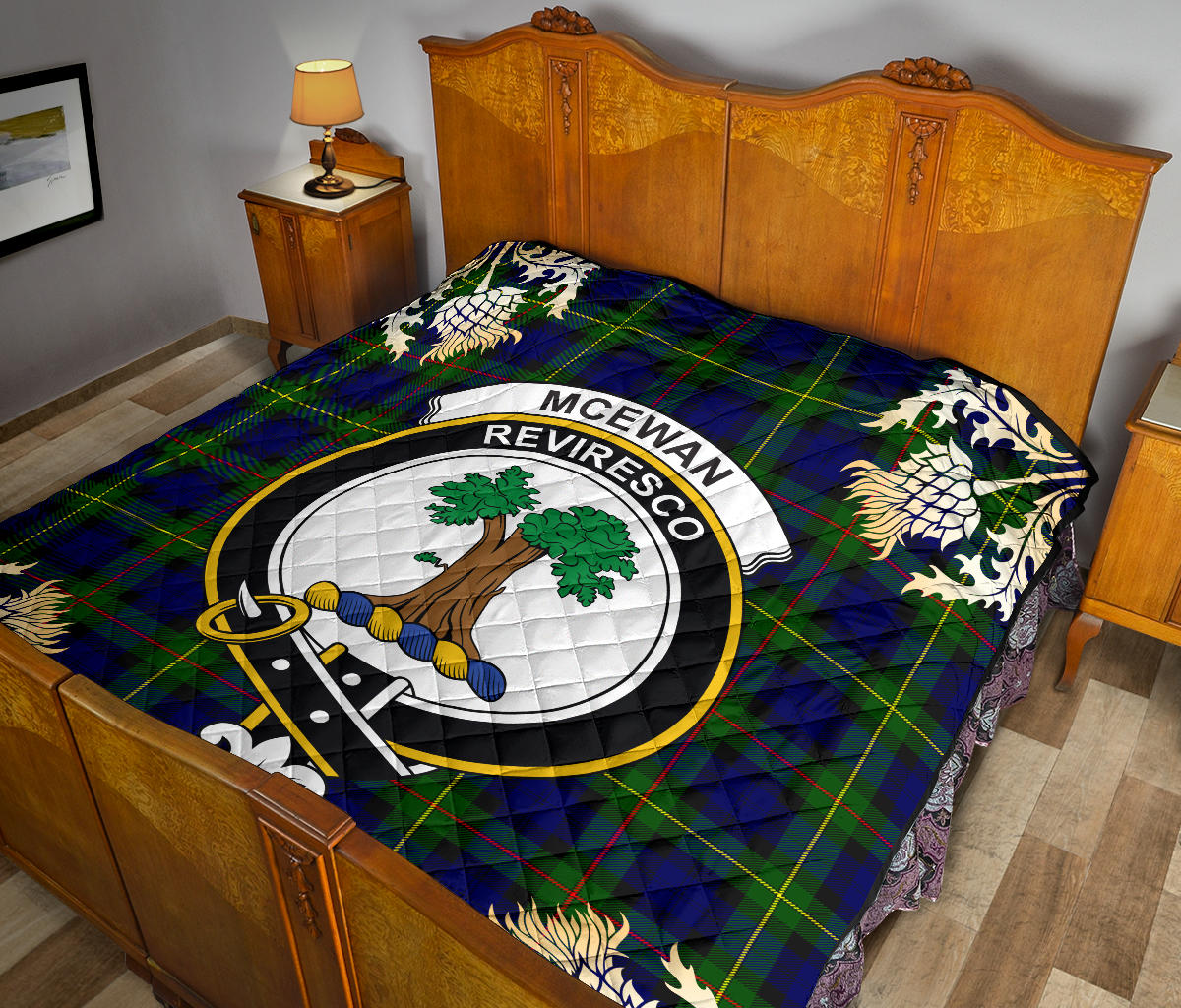 McEwan Tartan Crest Premium Quilt - Gold Thistle Style SP