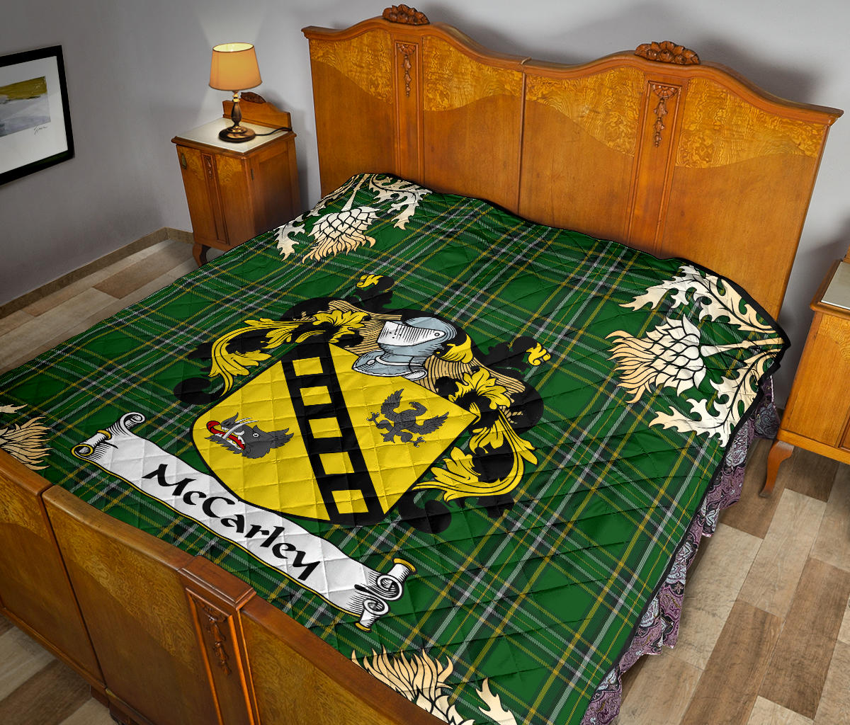McCarley Tartan Crest Premium Quilt - Gold Thistle Style SP