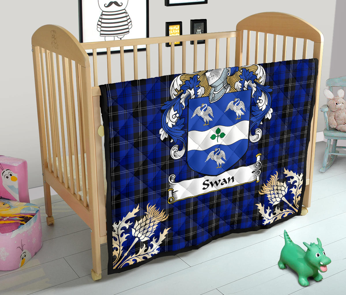 Swan Tartan Crest Premium Quilt - Gold Thistle Style SP