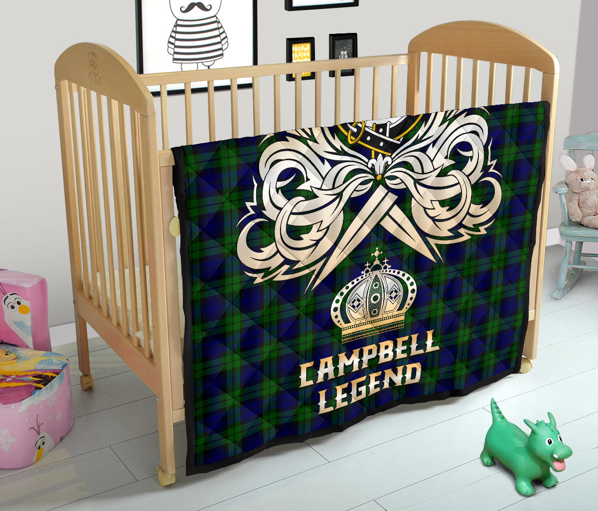 Campbell Modern Tartan Crest Legend Gold Royal Premium Quilt - SP