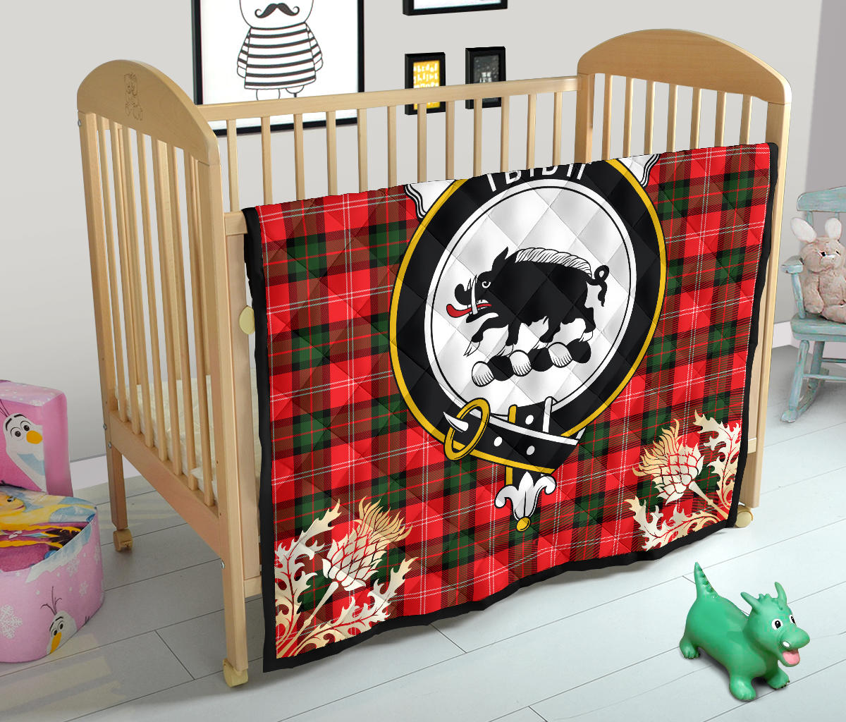 Nisbet Modern Tartan Crest Quilt - Gold Thistle Style SP