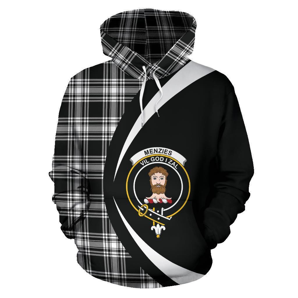Menzies Black _ White Modern Tartan Crest Hoodie - Circle Style