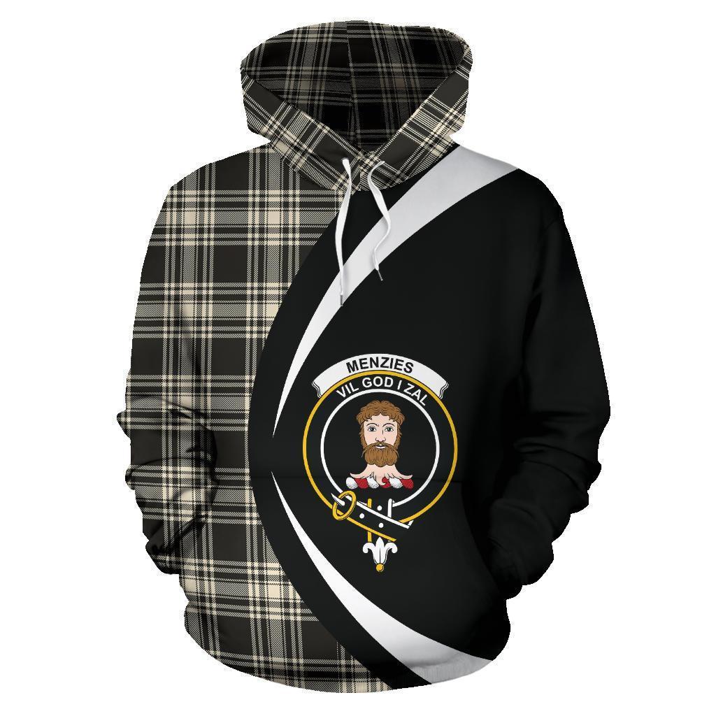 Menzies Black _ White Ancient Tartan Crest Hoodie - Circle Style