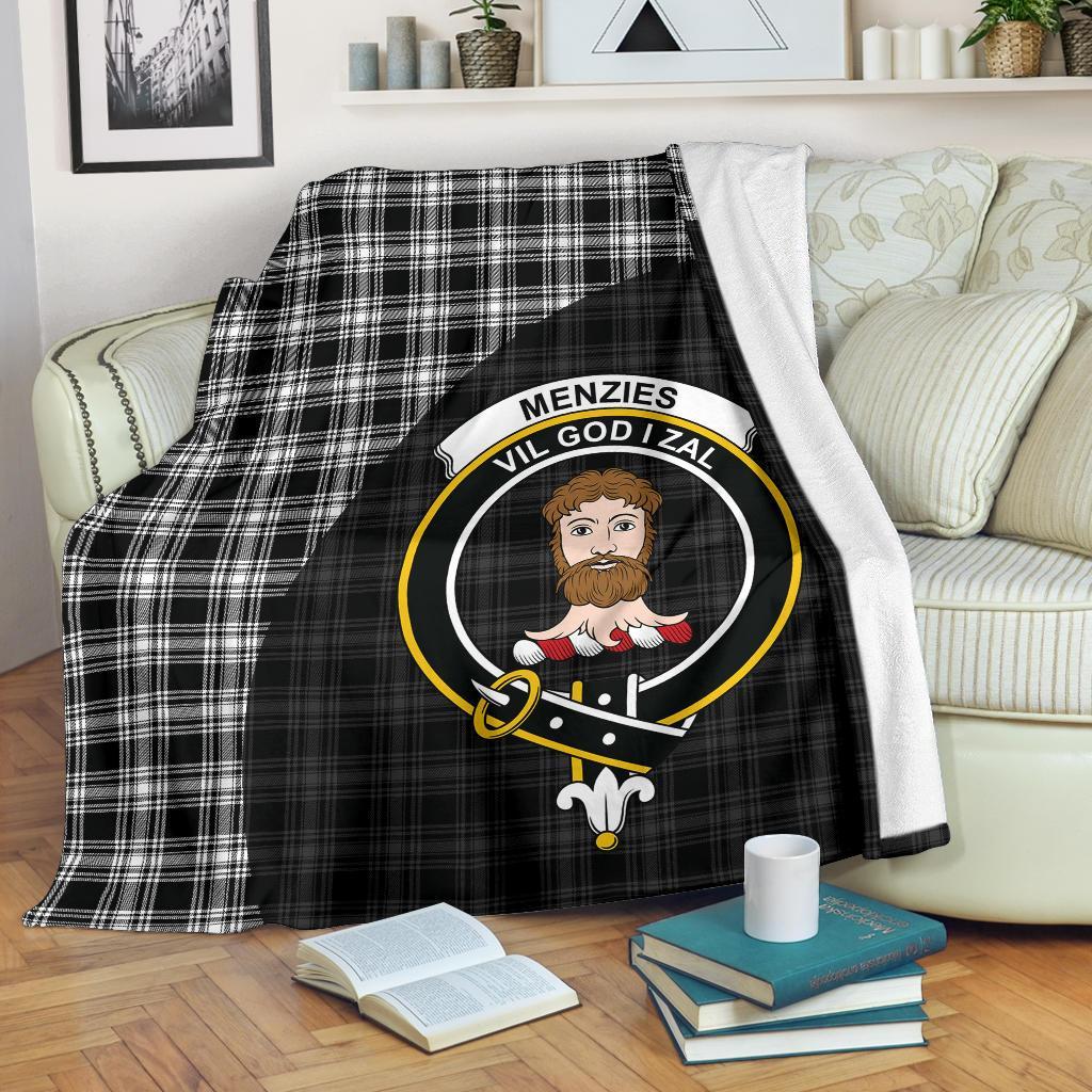Menzies Black & White Modern Tartan Crest Blanket Wave Style
